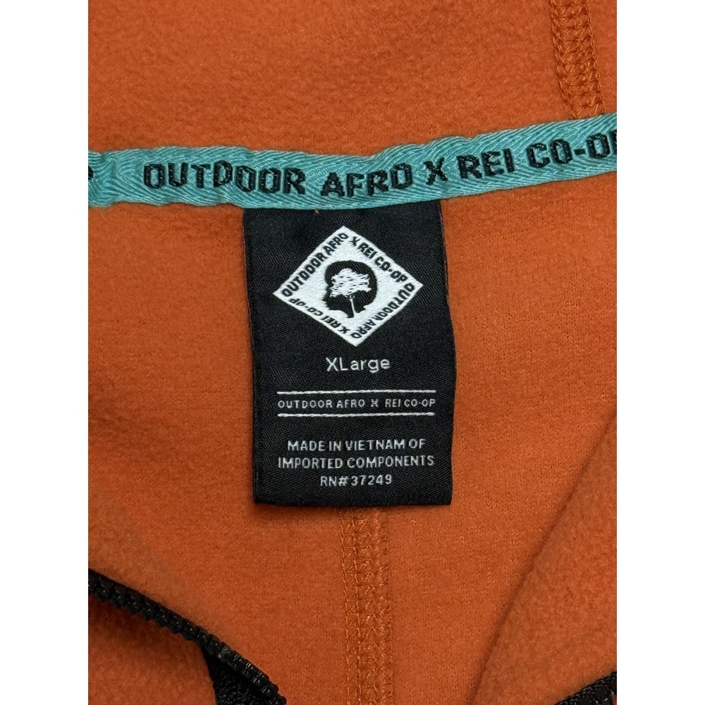 Outdoor Afro REI Co-Op Pullover Mens XL Orange Hooded Fleece Jacket Pockets - Picture 5 of 6